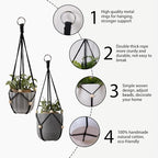 Artilady Black Hanging Planter for Indoor Plants Macrame Plant Hanger Large Hanging Plant Holder Basket with Adjustable Beads Outdoor Window Boho Plant Wall Decor (Black Bead-2pcs)