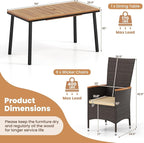 Tangkula 7 Pieces Rattan Outdoor Dining Set for 6, Outdoor Acacia Wood Table Set with 6 Cushioned Wicker Chairs, Umbrella Hole, Patio Dining Furniture Set for Deck Pool Backyard