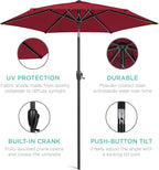 Best Choice Products 7.5ft Heavy-Duty Round Outdoor Market Table Patio Umbrella w/Steel Pole, Push Button Tilt, Easy Crank Lift - Burgundy