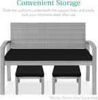 Best Choice Products Set of 2 Wicker Ottomans, Multipurpose Outdoor Furniture for Patio, Backyard, Additional Seating, Footrest, Side Table w/Removable Cushions, Steel Frame - Gray/Black
