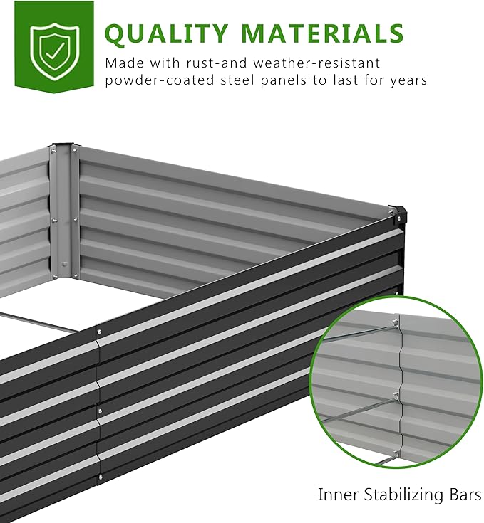 2PCS 10x3x1ft Galvanized Raised Garden Bed Kit, Galvanized Planter Raised Garden Boxes Outdoor, Large Metal Raised Garden Beds for Vegetables,Black