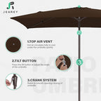 JEAREY 6.5x10 ft Rectangular Patio Umbrellas Rectangle Outdoor Umbrella with Push Button Tilt and Crank, Market Table Umbrella 6 Sturdy Ribs UV Protection for Poolside Garden Backyard Deck, Brown