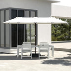 5-Piece White Outdoor Dining Set with White 15FT Large Patio Umbrella, 75.2'' HDPE Table & Chairs for 8, Weather-Resistant Furniture with Umbrella Hole for Patio, Lawn, Poolside
