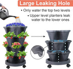 DUNCHATY Stackable Planter, Vertical Garden Planter with Wheels and Tools, Self Watering Strawberry Planter Indoor/Outdoor 4 Tier Herb Planter Pots for Growing Vegetables and Succulents, Dark Gray
