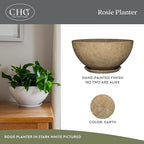 Classic Home and Garden Rosie Modern Planter w/Drainage - Contemporary Planter Bowls - Shallow Round Vases for Small Plants - Versatile Indoor & Outdoor Pots (10” Earth)