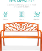 Best Choice Products Outdoor Bench Steel Garden Patio Porch Furniture for Lawn, Park, Deck w/Floral Design Backrest, Slatted Seat - Carrot