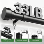 2 Pack Curtain Rods for Windows 72 to 144, 1 Inch Adjustable Black Heavy Duty Long Window Curtain Rod, Modern Style Indoor Outdoor Drapery Rods with End Caps, Size 32" - 150"