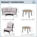 MFSTUDIO Patio Furniture Set, 8 Seats Half-Moon Curved Outdoor Sectional Sofa Conversation Set with 2 Wood-Like Round Table, Woven Rattan Patio Couch for Backyard, Garden, Deck