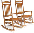 VINGLI Wooden Rocking Chair, Outdoor Chair with 450 lbs Support, Relaxing Rocker with Solid Wood High Back Seat Reclining Seat for Deck, Garden, Backyard, Porch, Indoor or Outdoor Use (Teak, 2PCS)