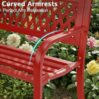 VINGLI 47'' Outdoor Bench, Weather Resistant Garden Patio Bench Powder Coated Iron Frame w/PVC Mesh Backrest Slatted Seat, 2-Person Outdoor Furniture for Front Porch Entryway Park (Red)