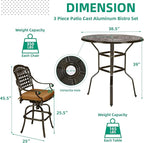 VIVIJASON 5-Piece Outdoor Swivel Bar Stools Set, All Weather Cast Aluminum Patio Bar Height Bistro Set with 4 Cushioned Bar Chairs & 38.5" High Bar Table w/Umbrella Hole for Backyard, Lawn, Garden