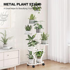 Plant Stand with Wheels 6 Tier Metal Flower Shelf for Indoor Outdoor Corner Multiple Plants Holder Rack for Bedroom Living Room Garden Balcony Yard White (White, 6 Tier)