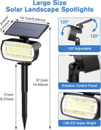 Fabrito Large Solar Spot Lights Outdoor 6 Pack, 1000 Lumens High Brightness, IP65 Waterproof Solar Spotlight with 136 LEDs, Dusk to Dawn Solar Landscape Lights for Yard, Garden, Pathway, Plants(White)