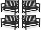 SERWALL Outdoor Bench, HDPE Outdoor Benches Weatherproof, 2-Person Garden Bench with 660 lbs Weight Capacity, Patio Benches for Outdoors, Garden, Porch, Backyard and Park, Black, 4 Pack