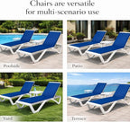 Kozyard Outdoor Chaise Lounge Chair, Full Flat Adjustable Patio Lounger with Aluminum Frame & Resin Legs, Textilene Fabric for Poolside, Backyard & Beach (Blue, 2Chairs with Table)