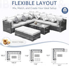NICESOUL 11 Piece Modern Outdoor Furniture Sofa Set, 29.3'' High Back Comfy Sectional L-Shaped, Extra Large Wicker Patio Sofa Couches for 9 Person, Deep Wide Seating All-Weather Conversations, Grey