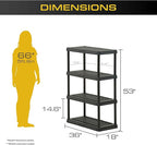 CENTREX CX 4-Tier Heavy Duty Plastic Storage Shelves that Support up to 150lbs/shelf, Organization and Storage, Weather-Resistant Design, Easy Assembly, 2 Pack, Black (53”H x 36”W x 18”D)
