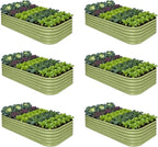 6-Pack Galvanized Raised Garden Bed 8x4x1.5 | 10x2x1.5 ft, 18" Tall Metal Planter Boxes Outdoor for Vegetable Herbs, Modular Raised Flower Bed for Gardening with Zn-Al-Mg Coated - Moss Green