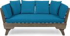 Christopher Knight Home Gary Patio Convertible Couch, Wooden Outdoor Daybed, 3-Seater Acacia Wood Patio Furniture Lounge Sofa for Backyard/Poolside/Garden, Back Pillow+Removable Cushion, Grey+Teal