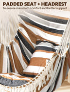 Chihee Hammock Chair Hanging Swing Max 500 Lbs 2 Cushions Included Metal Spreader Bar with Anti-Slip Grooves Portable Hanging Chair Side Pocket Large Macrame Bohemian Chair Indoor Outdoor