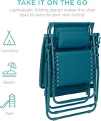 Best Choice Products Folding Zero Gravity Outdoor Recliner Patio Lounge Chair w/Adjustable Canopy Shade, Headrest, Side Accessory Tray, Textilene Mesh - Peacock