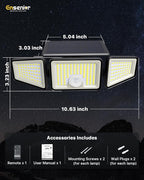 Ensenior Solar Lights Outdoor Motion Sensor, 2600LM 220 LED High Brightness, 3 Head 270° Wide Angle Flood Lights, Remote Control Security Lights 4 Modes, IP65 Waterproof Wireless Wall Light, 4 Pack