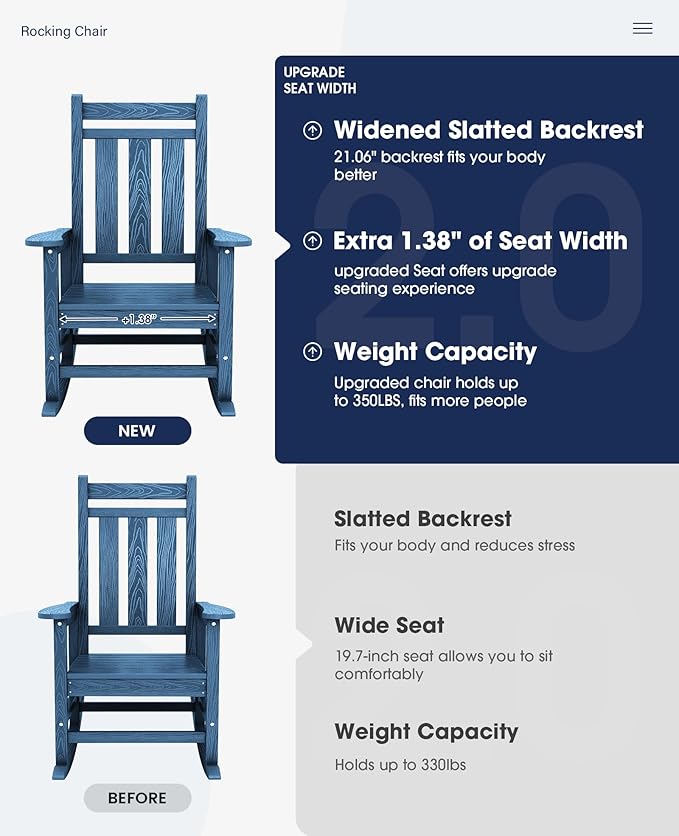 Oversized Outdoor Rocking Chair Set of 6 – Blue