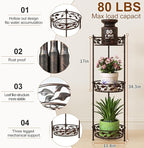 Plant Stand, Heavy Duty Metal Plant Stand Indoor Outdoor, Tall 3 Tiers Plant Shelf for Multiple Plants Pots, Flower Pot Stand for Home, Patio & Garden, Brushed Copper