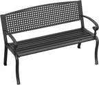 Outdoor Bench, 50.4" Patio Metal Frame Garden Bench with Backrest and Curved Armrests for Lawn Backyard, Black