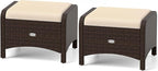 RELAX4LIFE Wicker Outdoor Ottomans for Patio - Set of 2 Rattan Footstools w/Removable Cushions, Multipurpose Outside Foot Rest, Side Table & Additional Seating for Porch Garden Backyard (Beige)