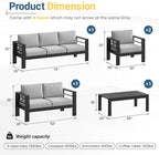 Solaste Aluminum Outdoor Patio Furniture Set, 7 Seats Patio Sectional Sofa with 5" Thick Cushion, Outdoor Patio Set with Coffee Table for Porch, Backyard, Deck, Yard, Light Grey