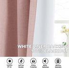 H.VERSAILTEX Linen Curtains 100% Blackout Curtains for Bedroom 84 inch Long Full Light Blocking Nature Linen Blended Window Curtains for Living Room Nickel Grommet (2 Panels, Heathered Baby Pink)