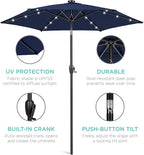 Best Choice Products 7.5ft Outdoor Solar Market Table Patio Umbrella for Deck, Pool w/Tilt, Crank, LED Lights - Navy Blue