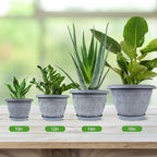 12 Inch Large Planter Pot for Plants Indoor Outdoor, 4 Pack Plastic Flower Pots with Drainage Hole & Tray, Modern Decorative Garden Pot with Saucer, Plant Container for House