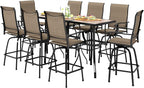 PHI VILLA Outdoor Patio Swivel Bar Set of 11, Textilene Bar Height Chair with Armrest and Wood Like Bar Table, All-Weather Furniture Set for Garden Lawn