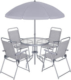 Shintenchi 6 Piece Patio Dining Set with Umbrella, Outdoor Furniture Set with 4 Folding Chairs and Tempered Glass Top Dining Table fot Lawn Backyard Garden Porch, Silver