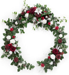 Artificial Eucalyptus Garland 6FT Red Table Runner with Willow Leaves