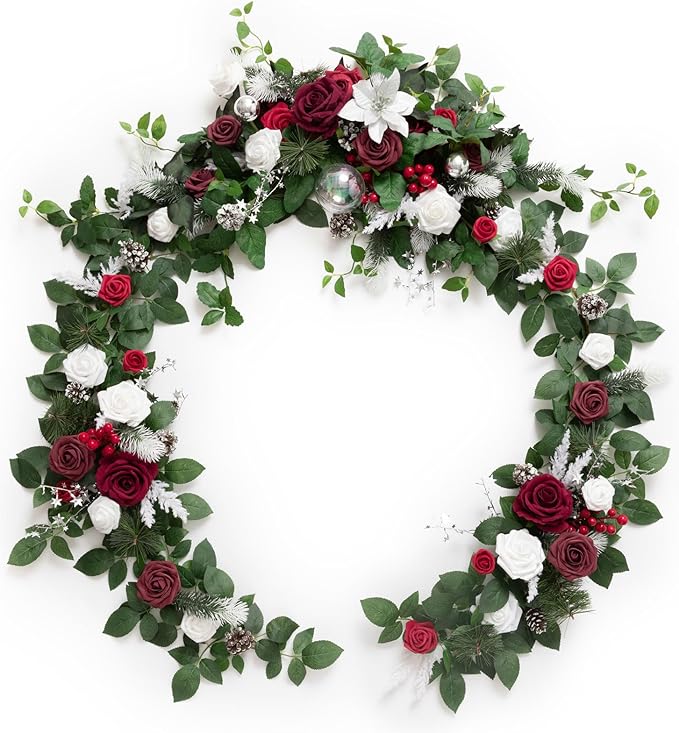 Artificial Eucalyptus Garland 6FT Red Table Runner with Willow Leaves