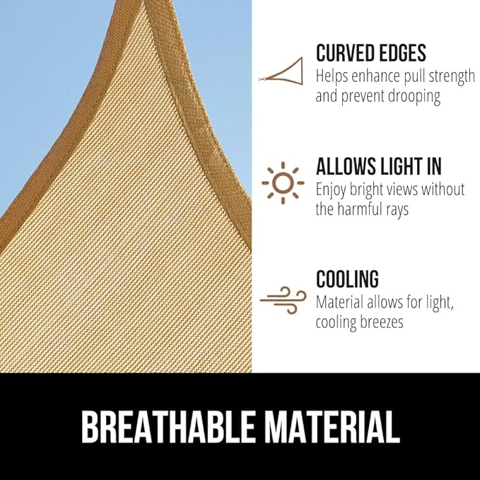 GORILLA GRIP Heavy Duty Sun Shade, UV Protection Fade Tear and Rust Resistant Rectangle Sunshade Canopy, Curved Edges Blocks Sunlight, Breathable Sail, Outdoor Patio, Lawn Garden, 8x12 FT Sand