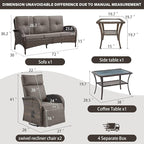 5 Piece Patio Furniture Set with Swivel Recliner Chair - Removable Outdoor Patio Couch Set, Chaise Lounge Chair Outdoor with Adjustable Backrest and Footrest and Coffee Table for Casual Gathering