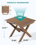 Foldable Side Table in Brown, Wood-Textured HDPE, No Assembly Needed