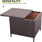 Outdoor Wicker Storage Side Table, Patio Brown PE Rattan End Table with Storage, Square Container for Furniture Covers, Toys, and Gardening Tools