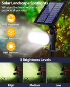 Solar Spot Lights Outdoor, 3 Lighting Modes Landscape Spotlights, IP65 Waterproof Solar Powered Outdoor Lights for Outside Garden Yard Pathway, Cool White, 2 Pack