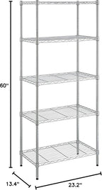 Amazon Basics 5-Shelf Adjustable Storage Shelving Unit for Garage, Steel Wire Rack, 200 Pound Loading Capacity per Shelf, 23.2" x 13.4" x 60", Chrome Finish