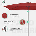 JEAREY 6.5x10 ft Rectangular Patio Umbrellas Rectangle Outdoor Umbrella with Push Button Tilt and Crank, Market Table Umbrella 6 Sturdy Ribs UV Protection for Poolside Garden Backyard Deck, Red