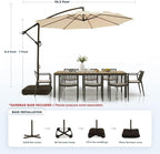 wikiwiki 10ft Patio Umbrella with Base Included, Outdoor Offset Cantilever Umbrella with Sandbag Base for Backyard, Garden and Pool, Easy to Tilt and Crank, Beige