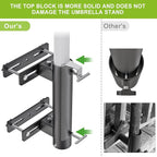 Heavy Duty Deck Railing Umbrella Holder, Adjustable Patio Umbrella Stand for 1-2 Inch Poles, Secure & Sturdy Railing Grille Mount, Maximizes Outdoor Space