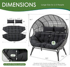 NICESOUL® Double Egg Chair Indoor Outdoor Stationary Oversized 6.5" Thick Padded Cushions,2 Person Egg Wicker Loveseat Chair,680 lbs Extra Large Lounge Chair for Patio Balcony Porch Backyard Gray