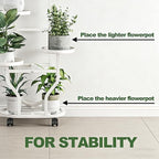 Plant Stand Indoor Outdoor 4 Tier Flower Holder with Wheels Metal Plant Shelf Corner Display Rack Multi Plants Sheleves for Living Room Garden Patio White