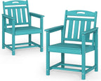 Set of 2 Weatherproof Patio Chairs - HDPE Outdoor Dining Chairs with Wide Seat, Ergonomic Design - for Garden, Backyard, Deck - Lake Blue